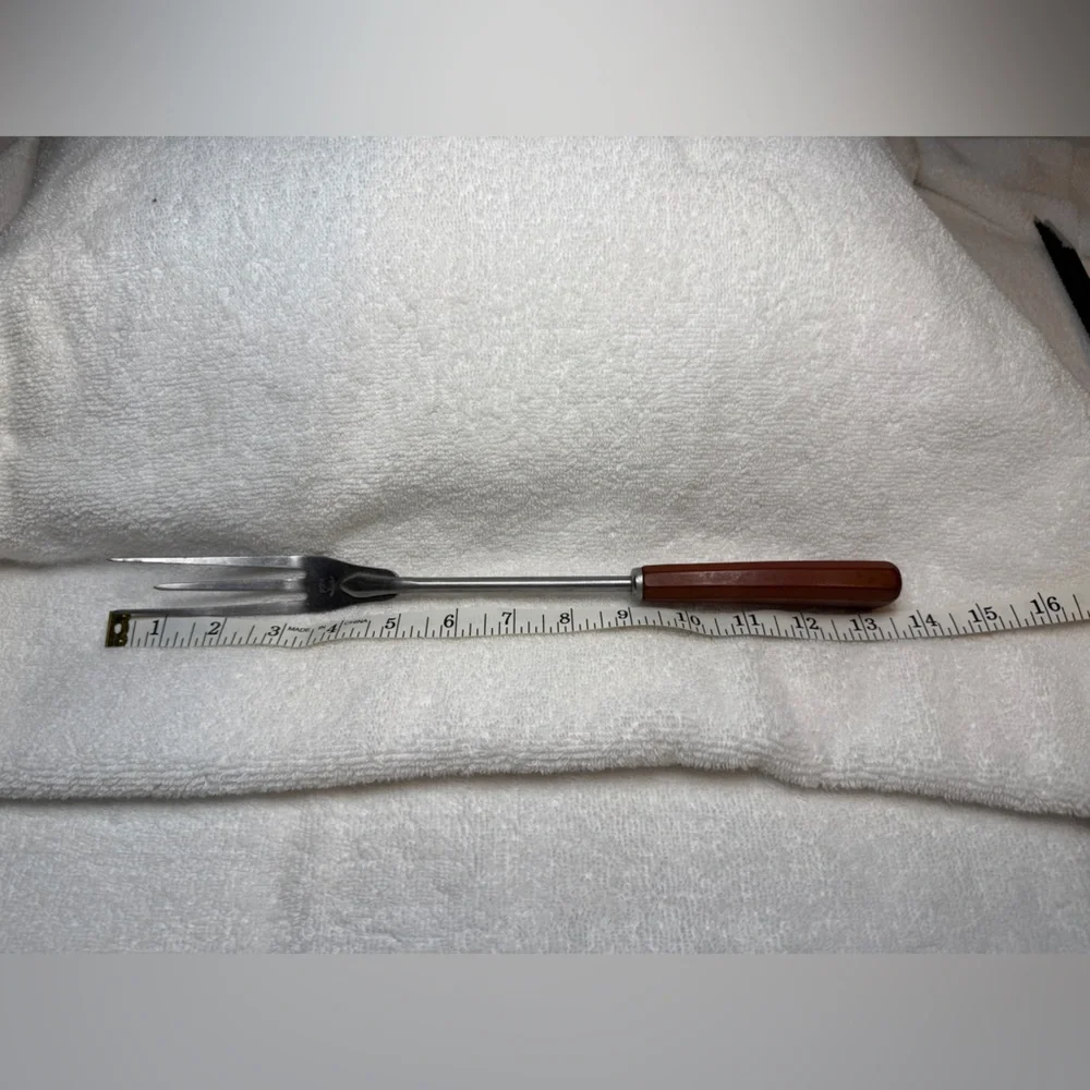 Corona Vintage Two-Tine Carving Fork with Brown Wood Handle MCM
